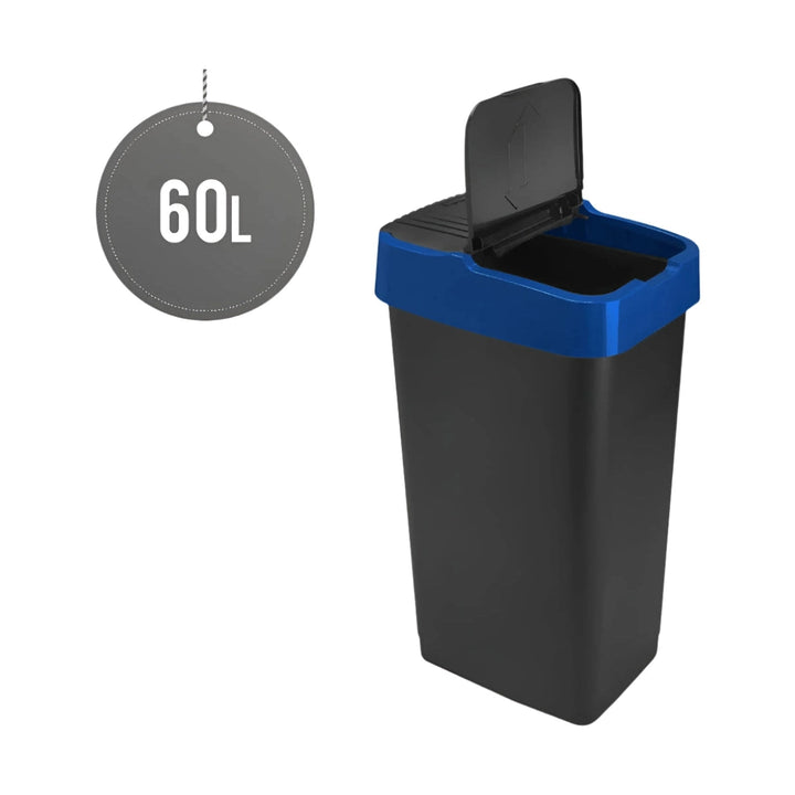 Plastic Swing Bin for Recycling Kitchen Rubbish Waste Dustbin with Lid (Blue &amp; Blue, 2 x 60L)
