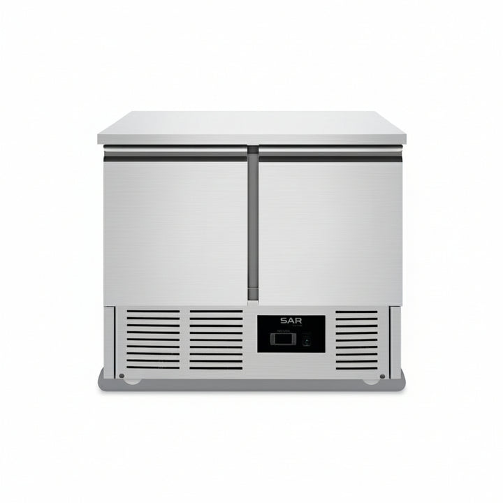 KRD Refrigerated Counter 2 doors Depth 700mm 240 Litres in stainless steel for commercial kitchen use.