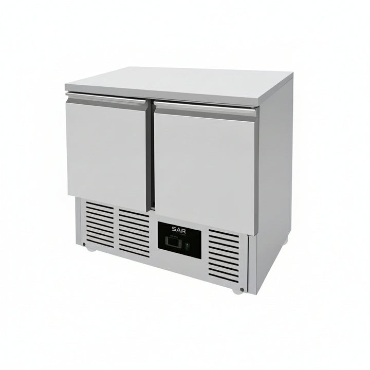 KRD Refrigerated Counter 2 doors Depth 700mm 240 Litres, stainless steel commercial fridge for restaurant kitchen use.
