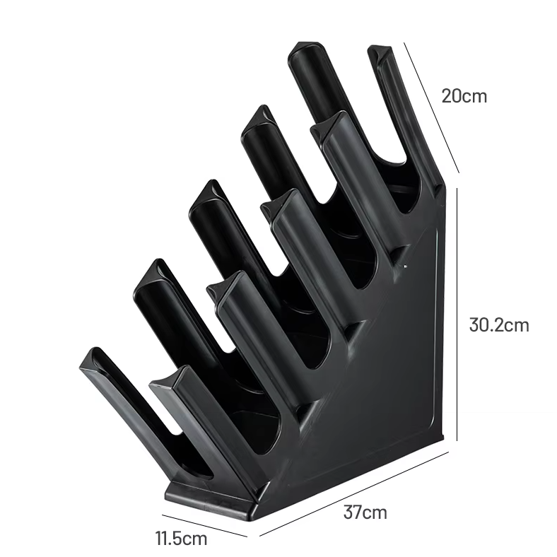KRD Tilted Coffee Cup Holder Rack 4 Slot Black Polypropylene (Pack of 4) with dimensions 37x30.2x20cm for commercial kitchen use.