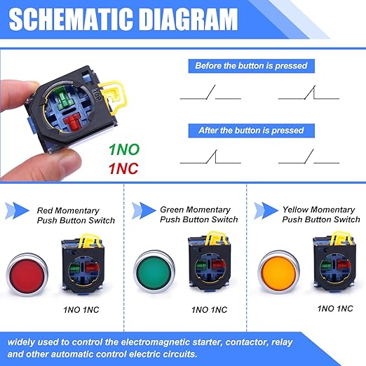 Spiral mixer 3pcs 22mm Momentary Push Button Switch 10A 440V Red Yellow Green