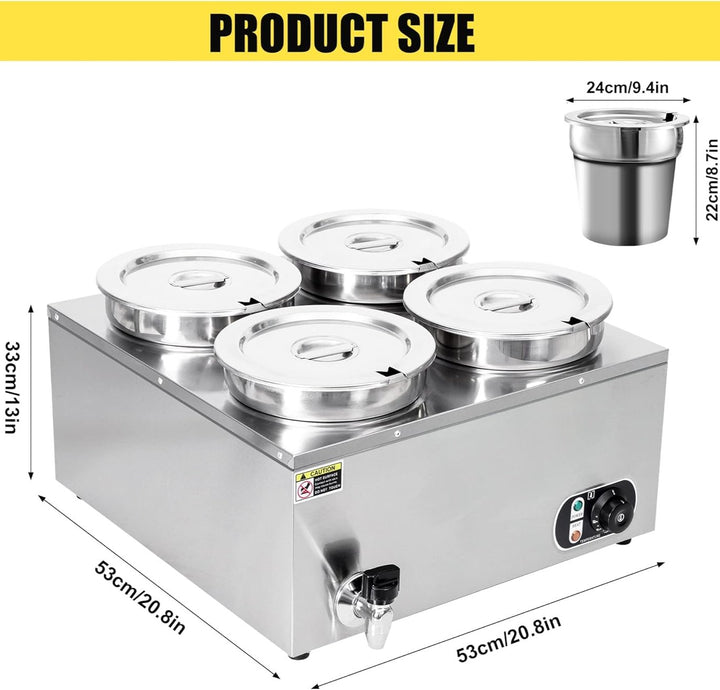 KRD Commercial Round Bain Marie 4 Hot pots 4x 7 litres Countertop