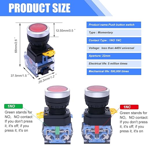 Spiral mixer 3pcs 22mm Momentary Push Button Switch 10A 440V Red Yellow Green