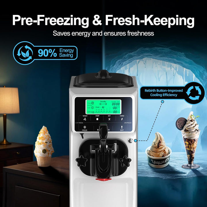 KRD Soft Serve Ice Cream Machine with Air Pump Function 16-18L/H Table Top