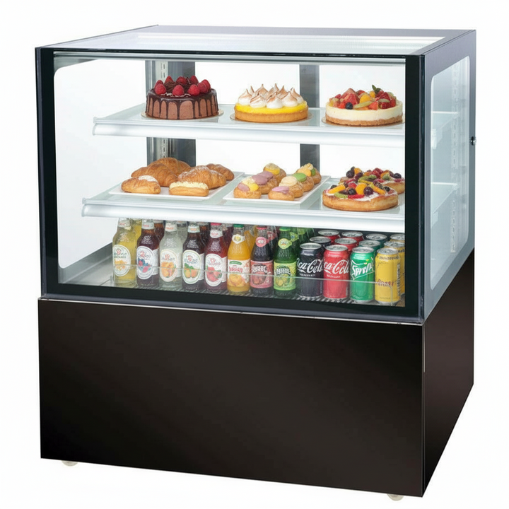 KRD Cake counter Straight front 1200*680*1250mm 2 shelves Black base LED