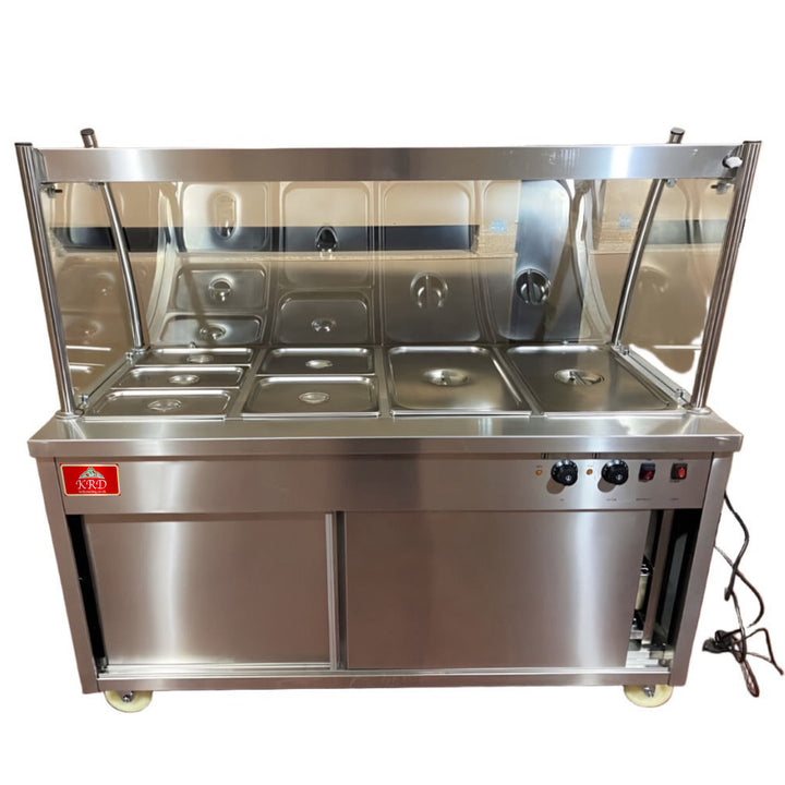 KRD Professional Glass Bain Marie Showcase Heated Display Hot Cupboard 150cm 4xGN1/1