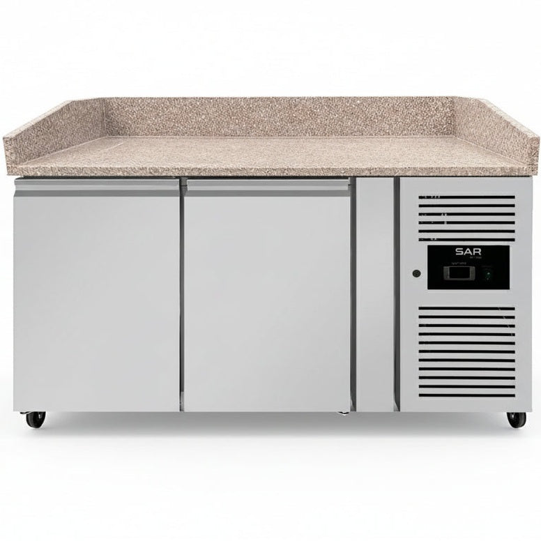 KRD Refrigerated Pizza & Bakery Counter 2 doors Granite top Depth 800mm commercial kitchen equipment with stainless steel design.