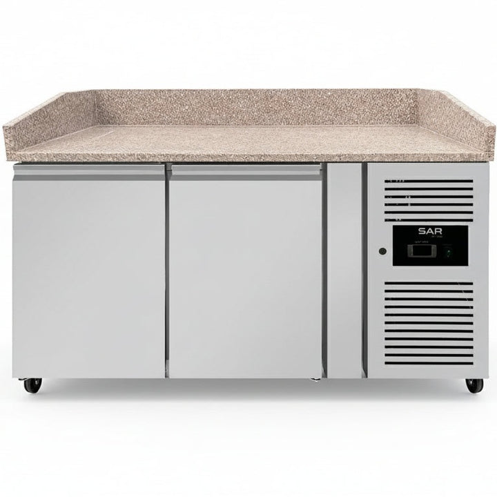 KRD Refrigerated Pizza & Bakery Counter 2 doors Granite top Depth 800mm commercial kitchen equipment with stainless steel design.