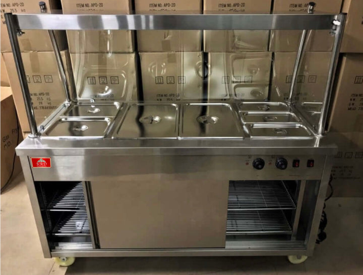 KRD Professional Glass Bain Marie Showcase Heated Display Hot Cupboard 150cm 4xGN1/1