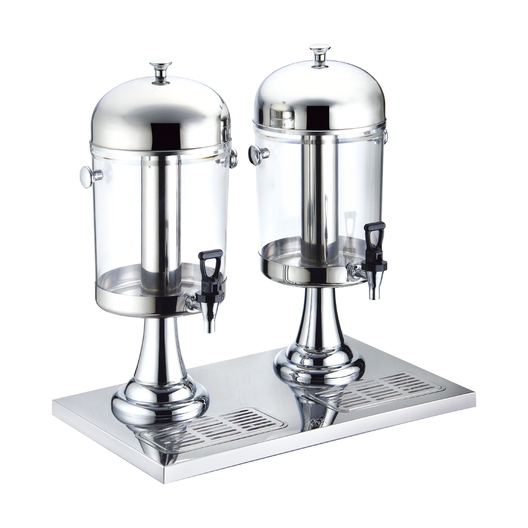 KRD Commercial Juice Dispenser Drip Tray 2 X 8 litres with stainless steel finish for commercial catering and restaurant use.