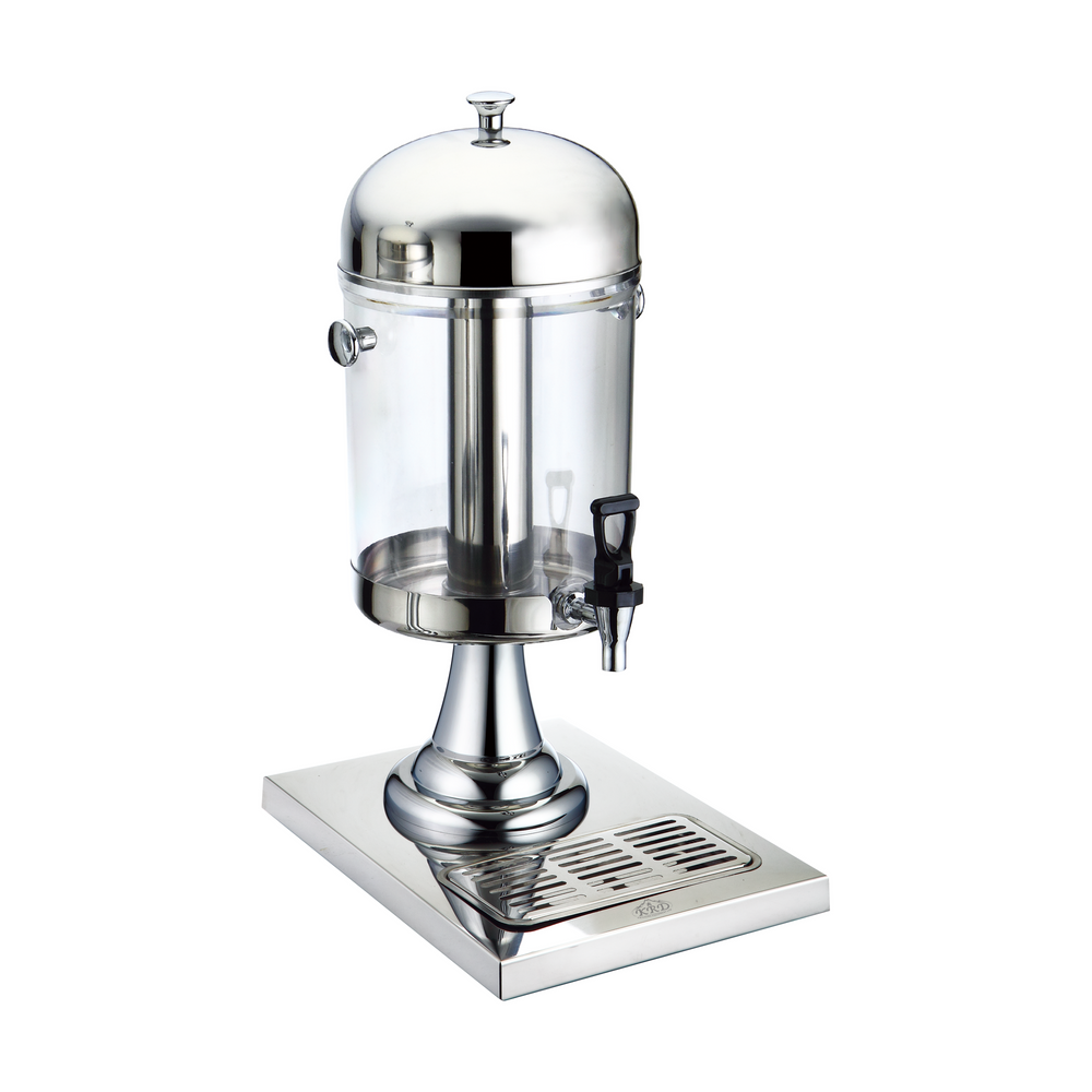 KRD Commercial Juice Dispenser Drip Tray 8 litres with stainless steel base and clear container, ideal for restaurants and catering.