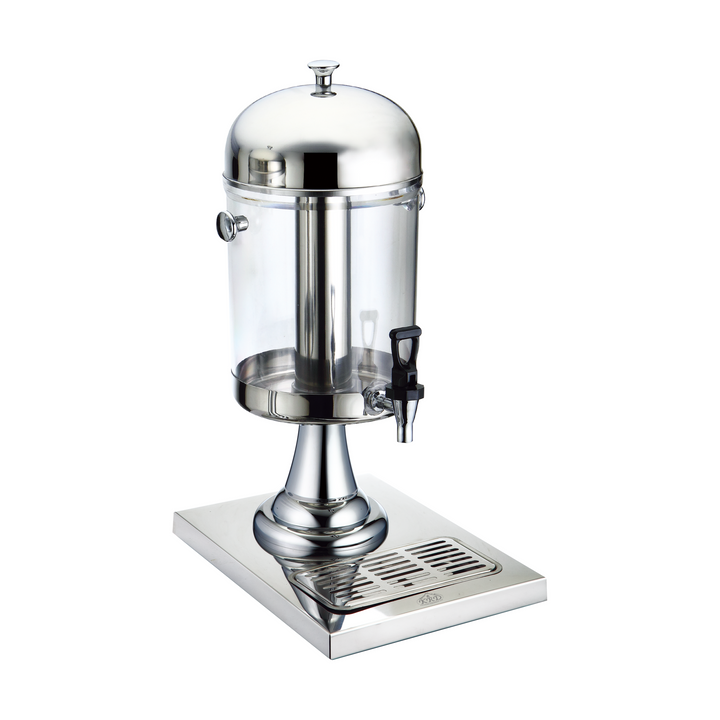 KRD Commercial Juice Dispenser Drip Tray 8 litres with stainless steel base and clear container, ideal for restaurants and catering.
