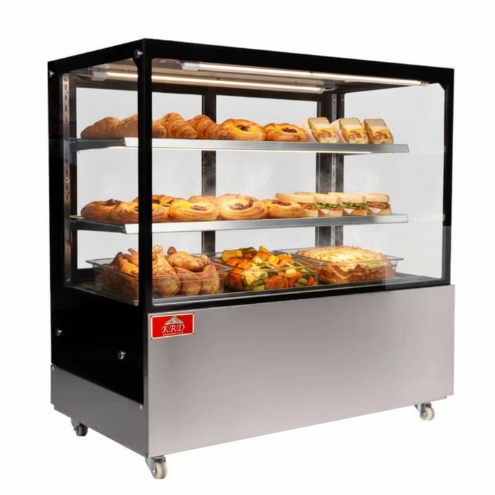 KRD Commercial Standing Heated Display Cabinet food warmer 2 Shelves 530 Litres 150cm
