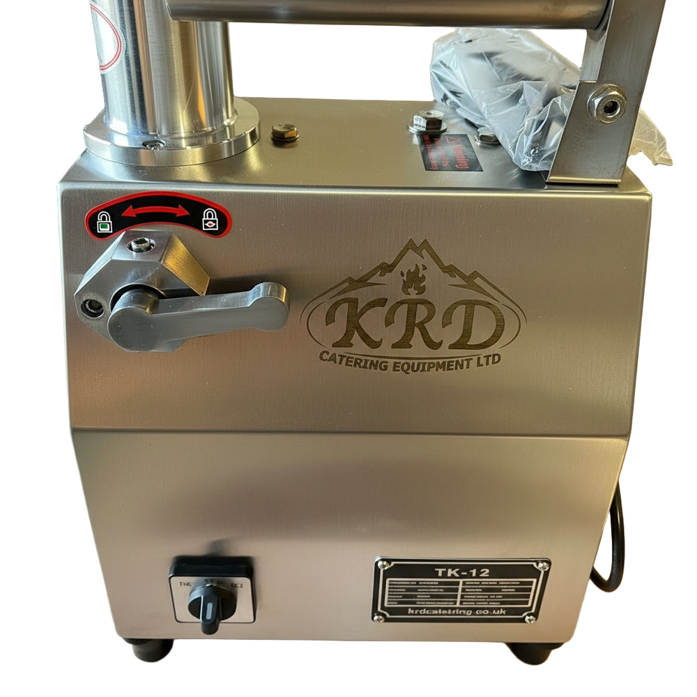 KRD Professional Meat Grinder Mincer 150kg/hr Stainless steel TK12, showcasing the handle and stainless steel surface.