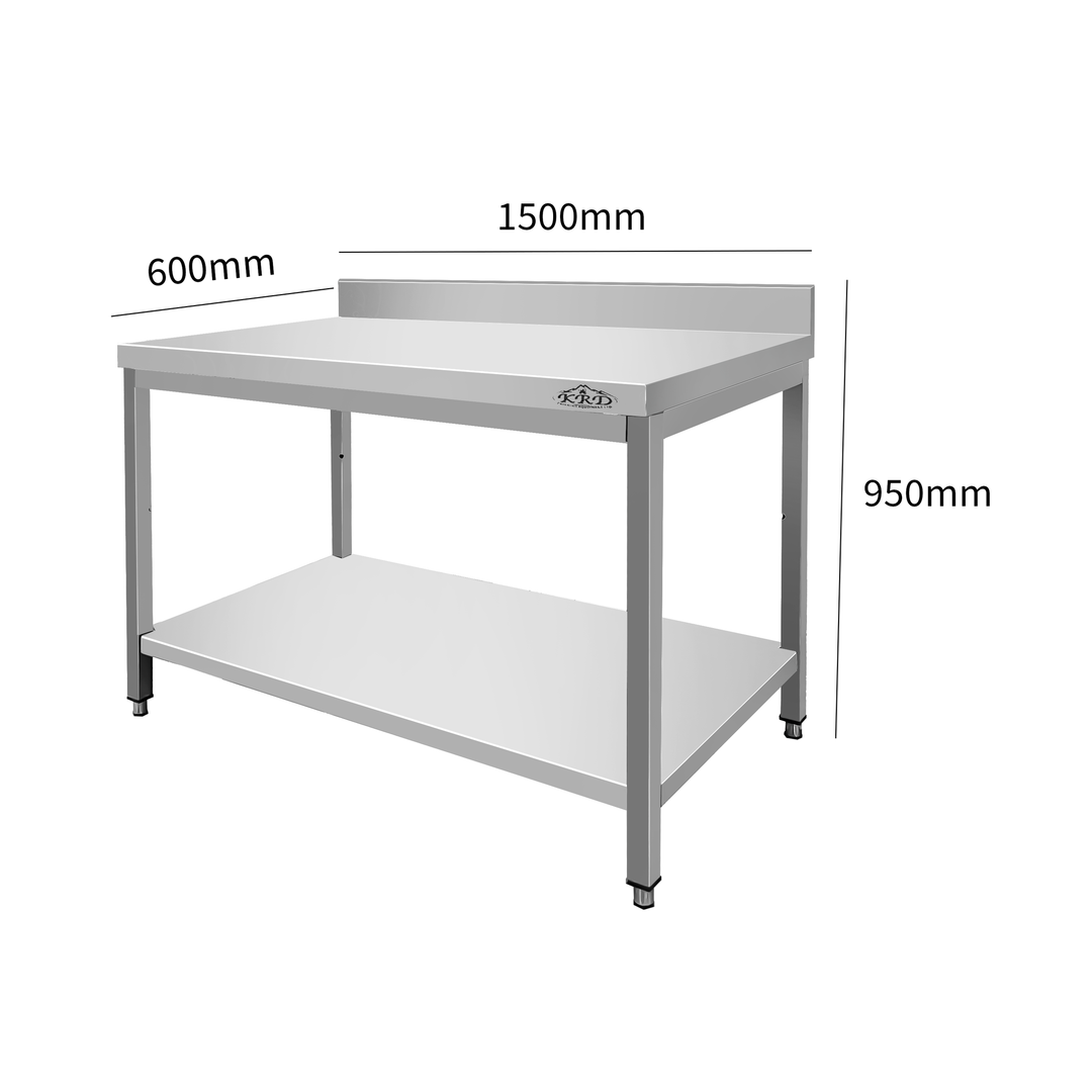 KRD Stainless Steel Work Table Bottom Shelf 1500(W)x850(H)x600(D)mm splashback