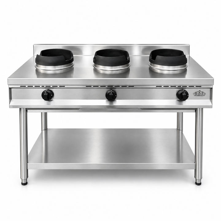 KRD Commercial 3 Burner Gas Wok Cooker 36kW 1500 x 600 x 1140mm TH-RZC-03