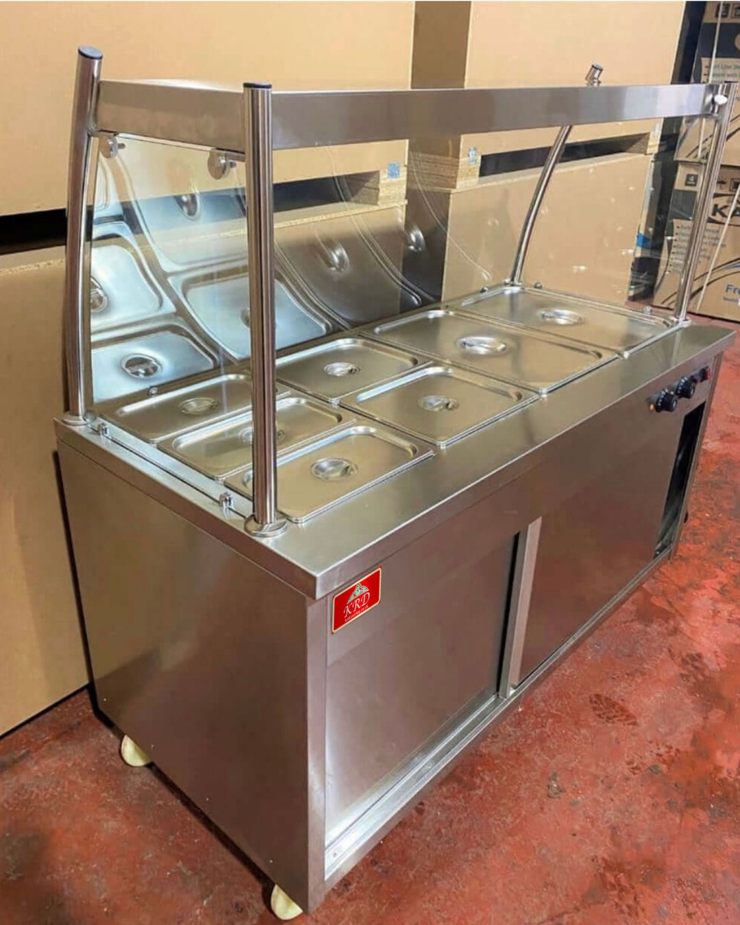 KRD Professional Glass Bain Marie Showcase Heated Display Hot Cupboard 150cm 4xGN1/1