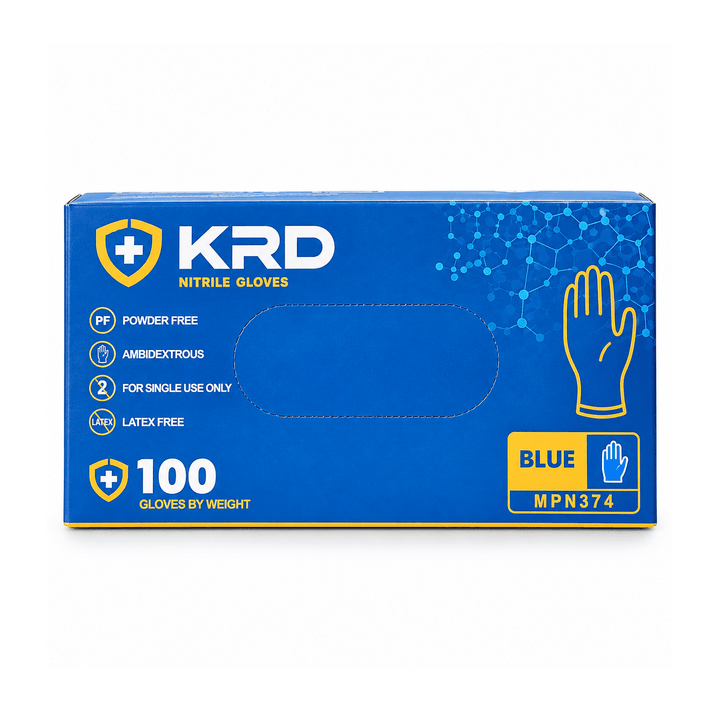 KRD Disposable Nitrile Gloves Powder Free Blue Examination Pack of 100