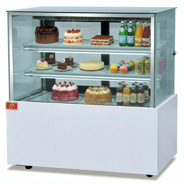 KRD Cake counter Straight front 1200*680*1250mm 2 shelves White base LED