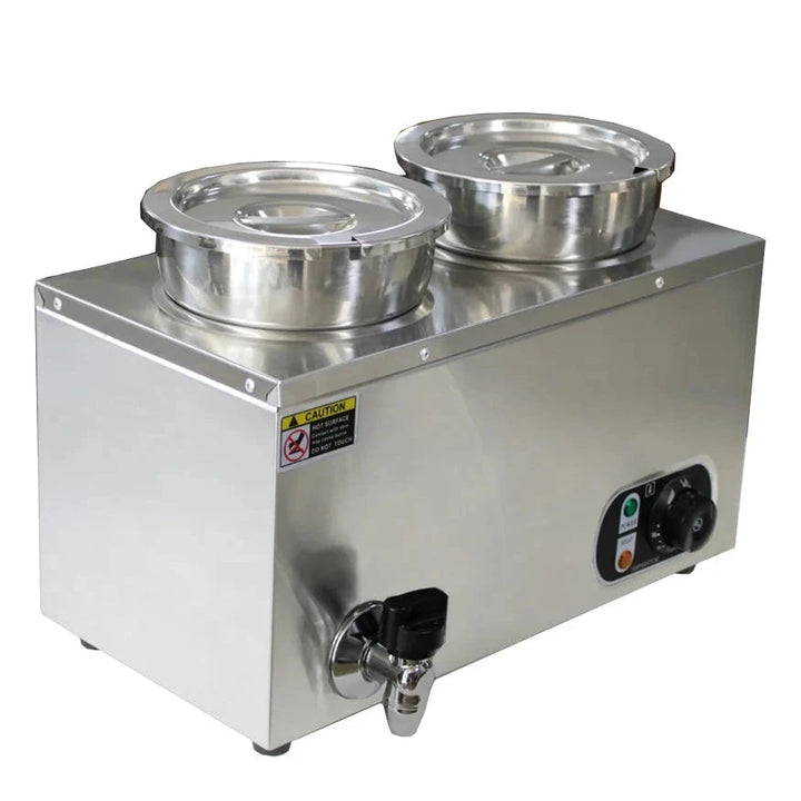 KRD Commercial Round Bain Marie 2 Hot pots 2x 6.5 litres Countertop with Drain Tap