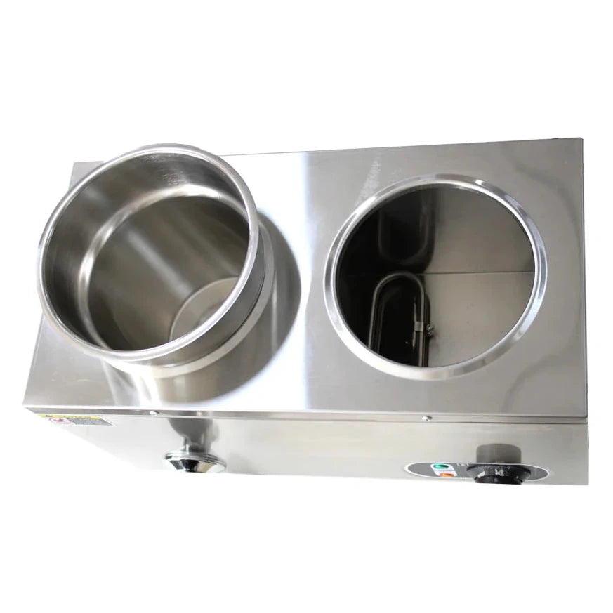 KRD Commercial Round Bain Marie 2 Hot pots 2x 6.5 litres Countertop with Drain Tap