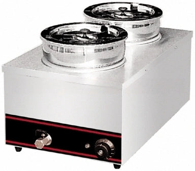 KRD Commercial Round Bain Marie 2 Hot pots 2x 6.5 litres Countertop with Drain Tap