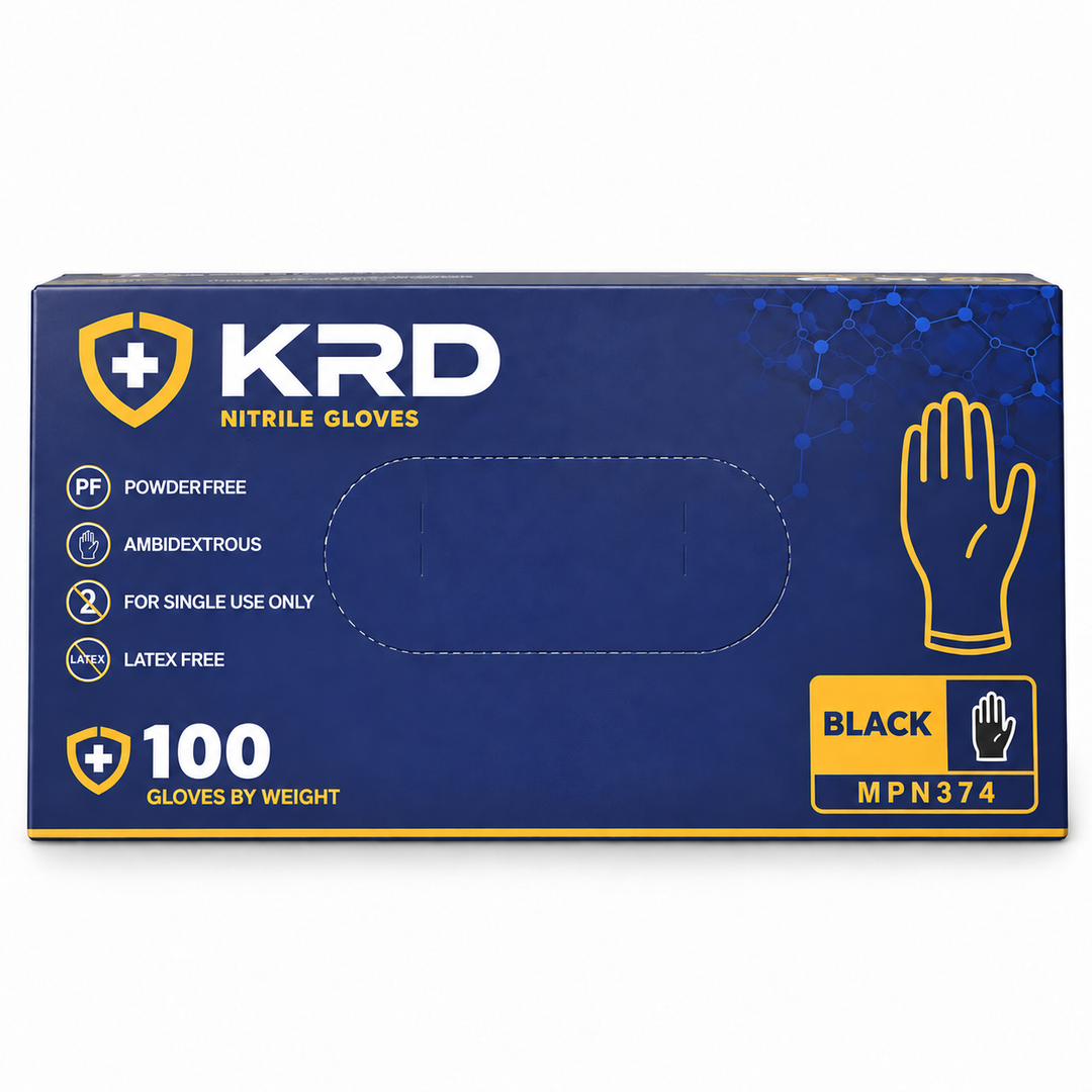 KRD Disposable Nitrile Gloves Powder Free Black Examination (Pack of 100)