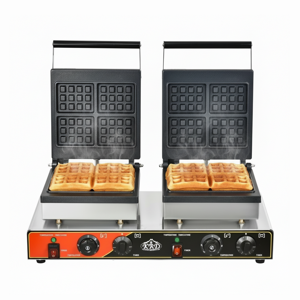 KRD Heavy Duty Commercial Square 2-Plate Waffle Maker 1750W+1750W KRW-8