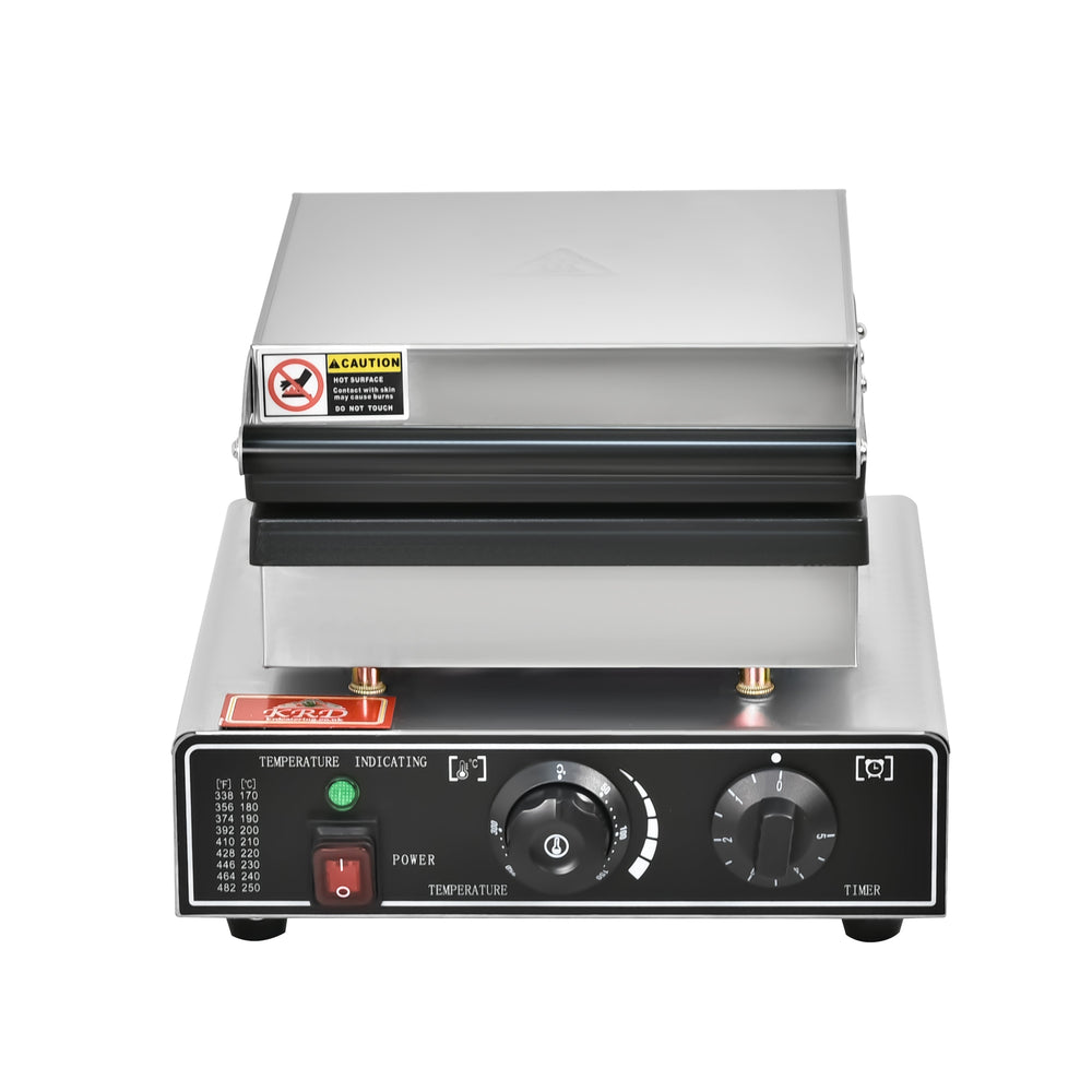 KRD Heavy Duty  Commercial Square 1-Plate Waffle Maker 1750W  KRW-2 with stainless steel design and adjustable settings.