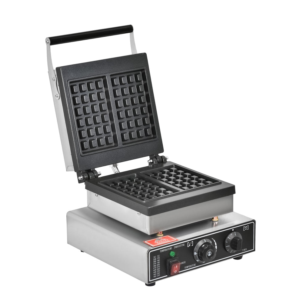 KRD Heavy Duty Commercial Square 1-Plate Waffle Maker 1750W KRW-2, stainless steel design, ideal for commercial kitchen use.