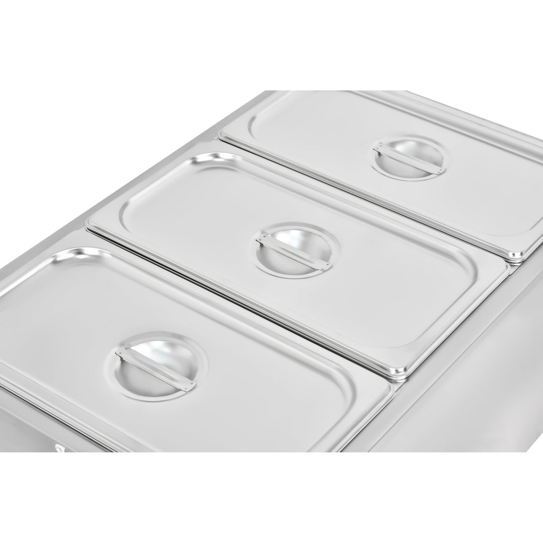 KRD Electric Bain Marie With 3x1/3GN Pans And Lids Countertop KRB-3V stainless steel lids for commercial catering equipment.