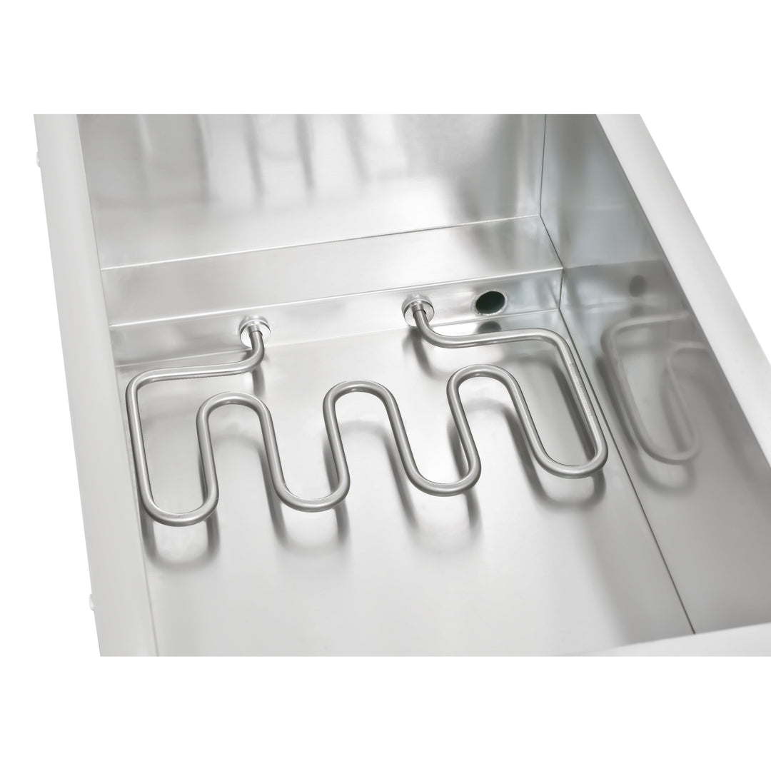 Interior view of KRD Electric Bain Marie With 3x1/3GN Pans And Lids Countertop KRB-3V showcasing heating elements and stainless steel design.