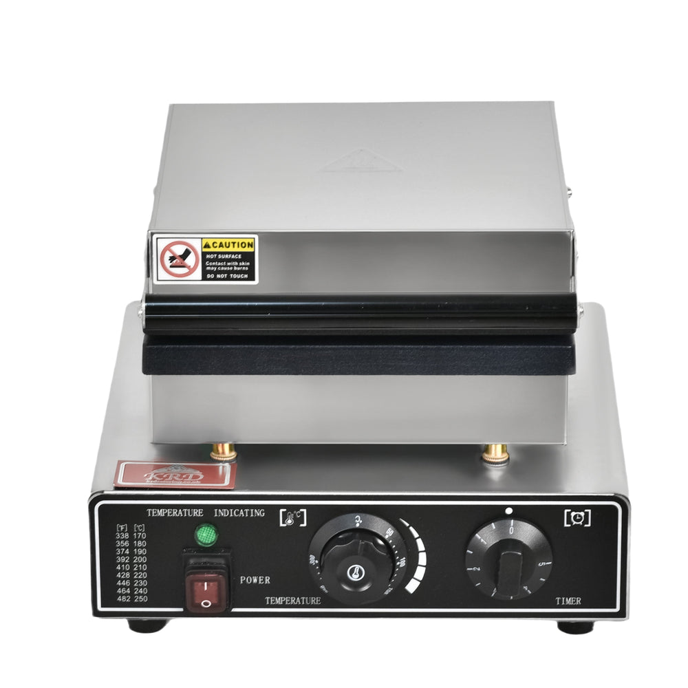 KRD Heavy Duty  Commercial Square 1-Plate Waffle Maker 1750W  KRW-1 featuring stainless steel design and temperature controls.