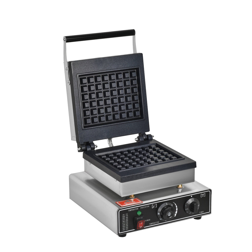 KRD Heavy Duty  Commercial Square 1-Plate Waffle Maker 1750W KRW-1 with stainless steel finish and adjustable temperature controls