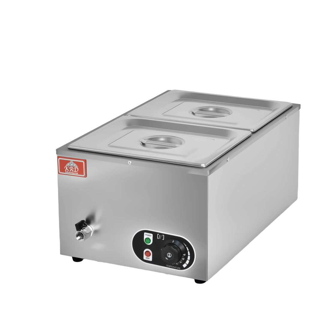 KRD Electric Bain Marie With 2x1/2GN Pans And Lids Countertop KRB-2V, stainless steel commercial catering equipment for food heating.