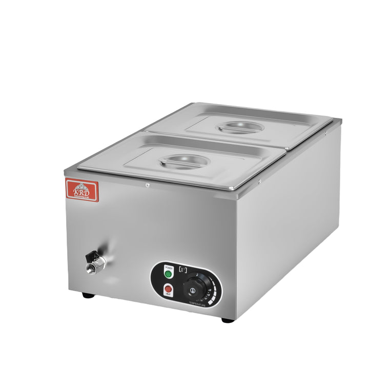 KRD Electric Bain Marie With 2x1/2GN Pans And Lids Countertop KRB-2V, stainless steel commercial catering equipment for food heating.