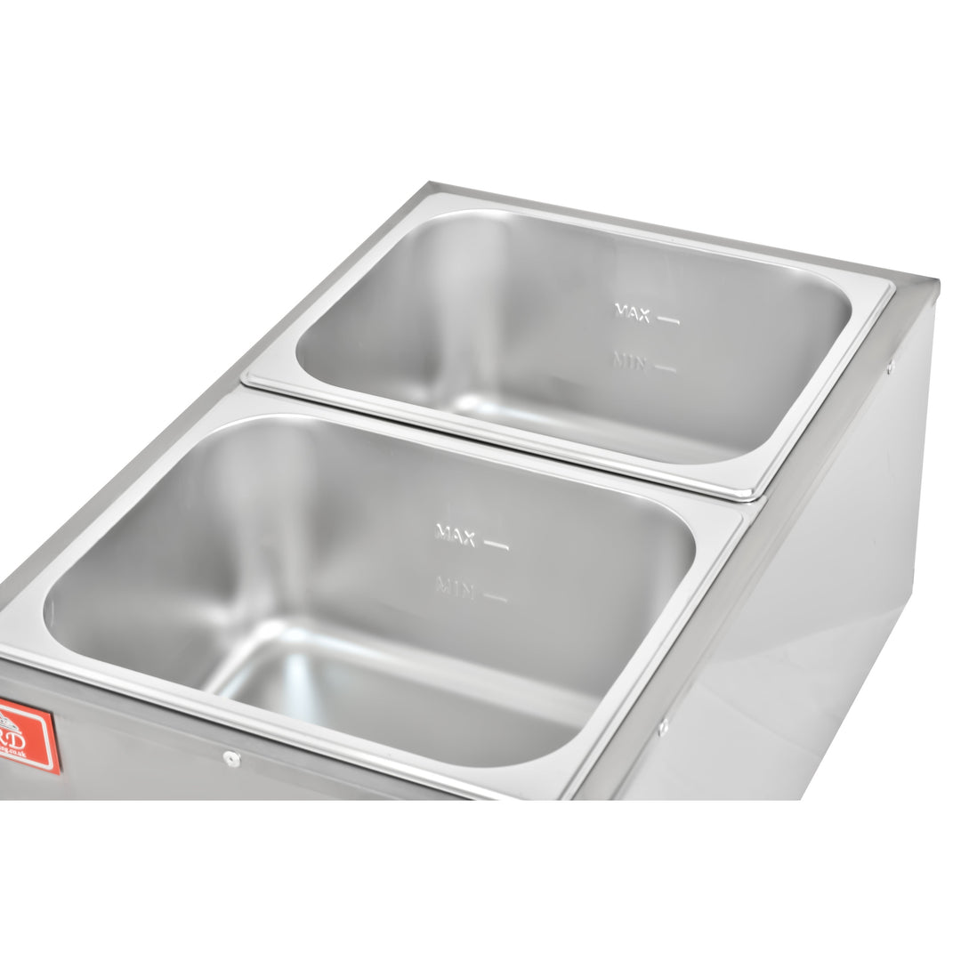 KRD Electric Bain Marie With 2x1/2GN Pans And Lids Countertop KRB-2V stainless steel food containers for commercial kitchen equipment.