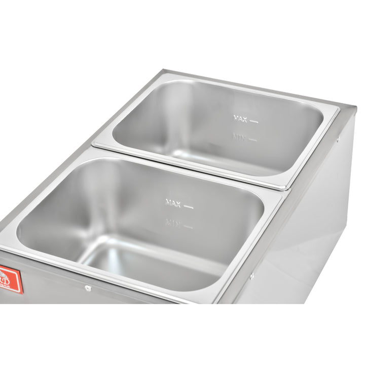 KRD Electric Bain Marie With 2x1/2GN Pans And Lids Countertop KRB-2V stainless steel food containers for commercial kitchen equipment.