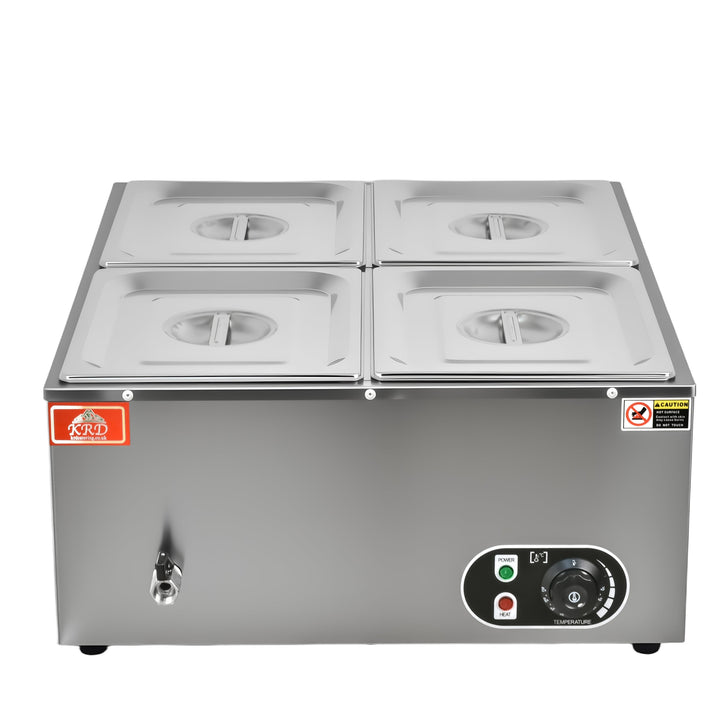KRD Electric bain marie With 4x1/4GN Pans and Lids Countertop KRB-4V commercial kitchen equipment for catering use.