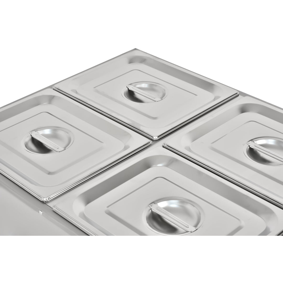 KRD Electric bain marie With 4x1/4GN Pans and Lids Countertop KRB-4V featuring stainless steel pans for commercial catering.