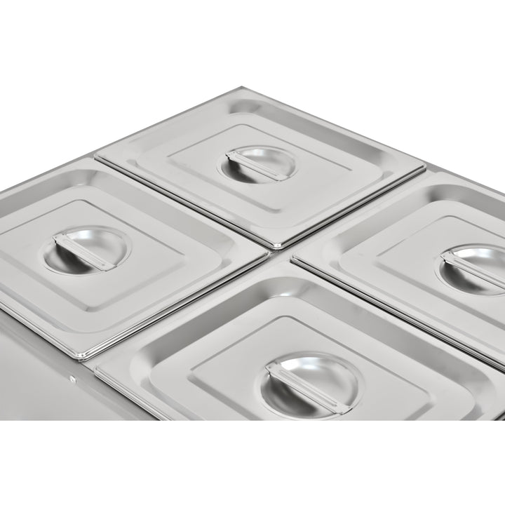 KRD Electric bain marie With 4x1/4GN Pans and Lids Countertop KRB-4V featuring stainless steel pans for commercial catering.