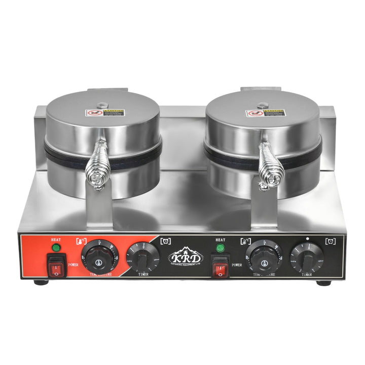 KRD Heavy Duty2-Plate 5-heart electric waffle machine 1200W+1200W KR-HW10 for commercial kitchen use.