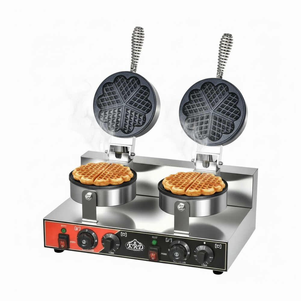 KRD Commercial 2-Plate 5-heart electric waffle machine 1200W+1200W KRHW10