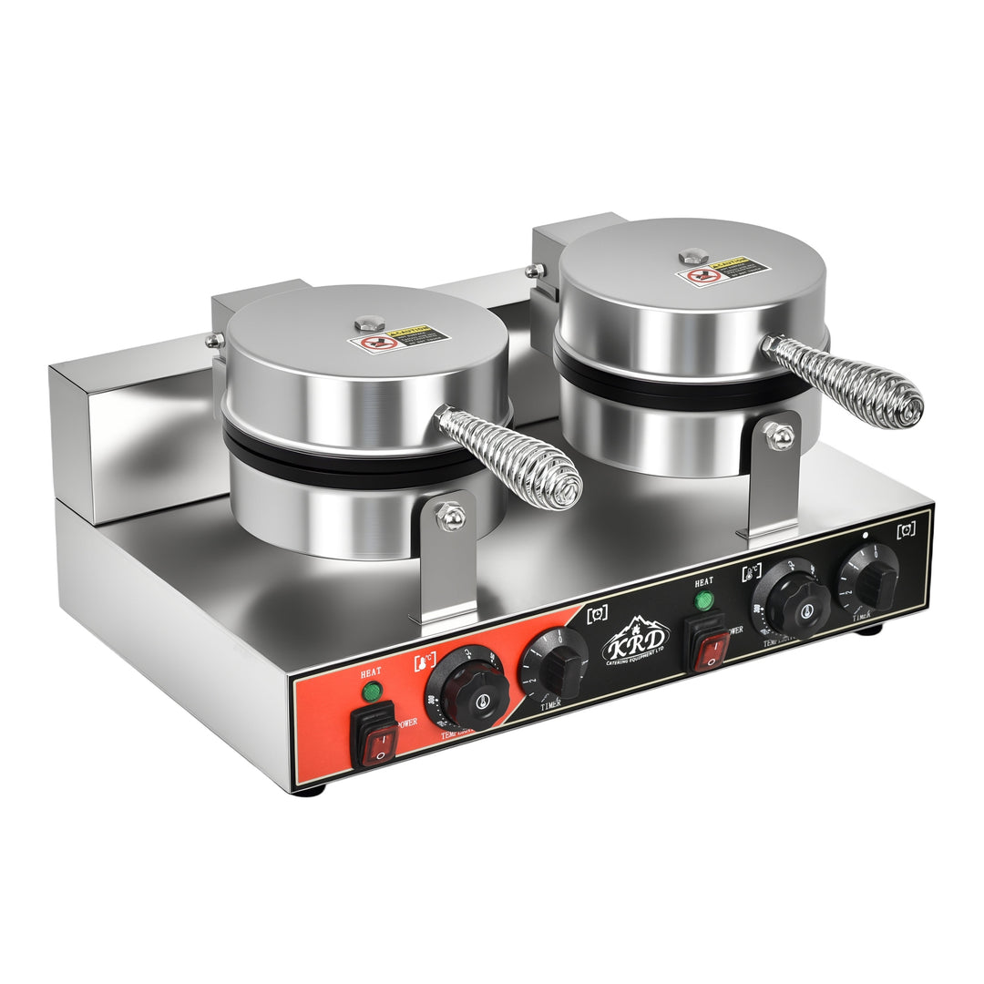 KRD Heavy Duty 2-Plate 4-heart electric waffle machine 1200W+1200W KR-HW8 for commercial kitchen equipment.