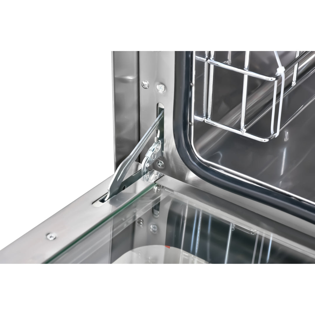 Close-up of stainless steel door hinge feature for KRD Combi Steamer Electric Convection Oven 5800W KRO-8A.