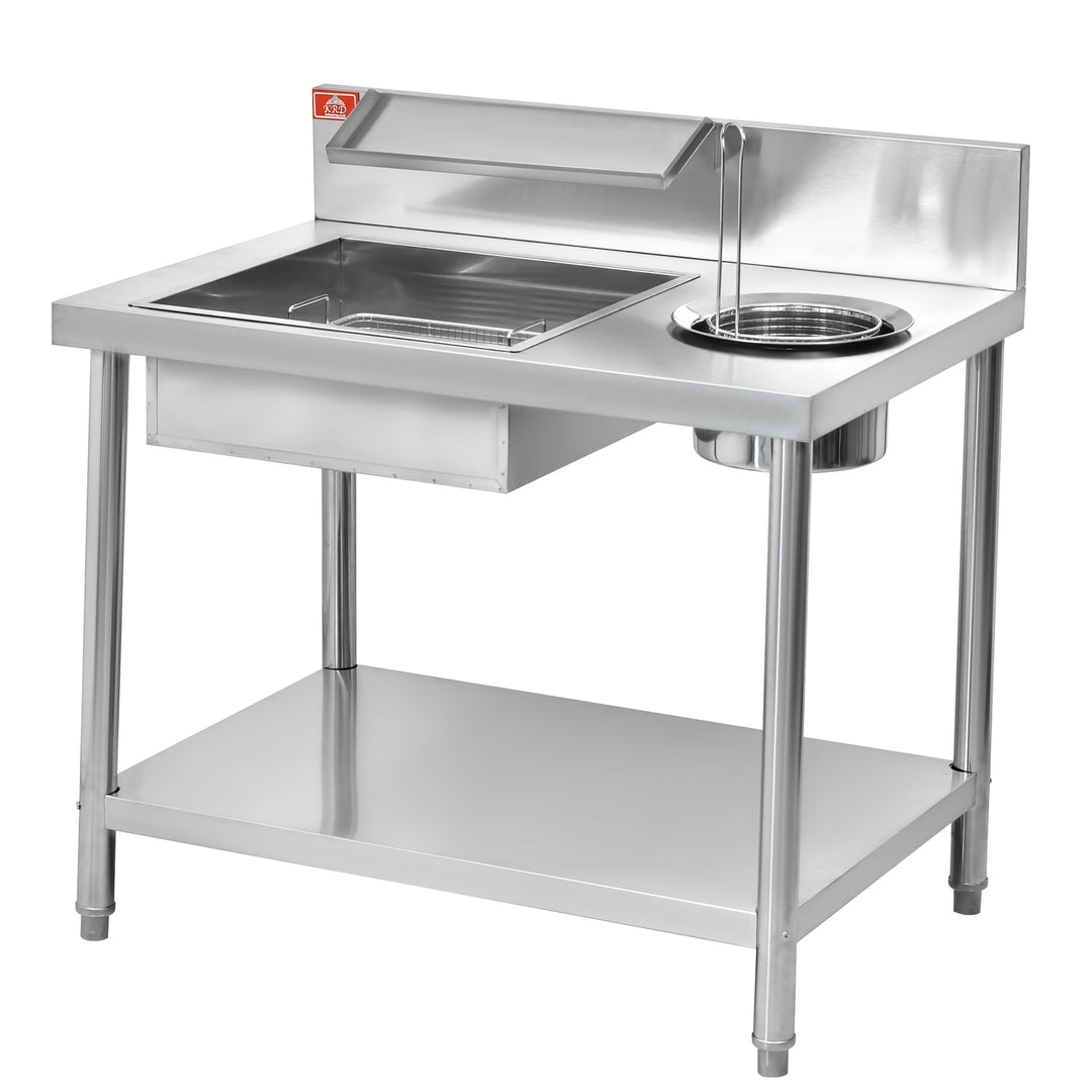 KRD Professional 1000mm Stainless Steel Breading Table with Upstand KR-1000 for commercial kitchen equipment and catering.