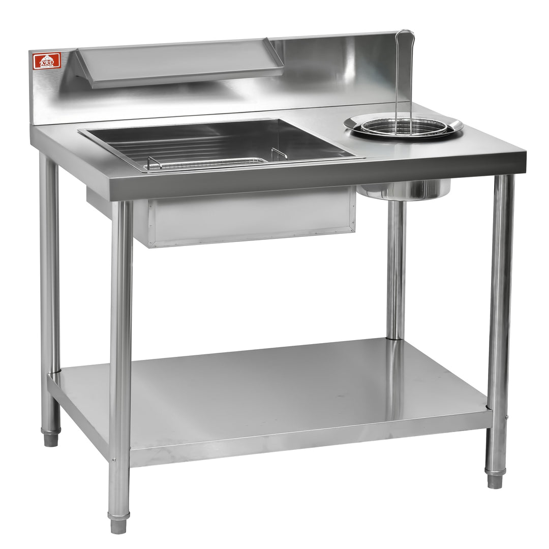 KRD Professional 1000mm Stainless Steel Breading Table with Upstand KR-1000 for commercial kitchen use.