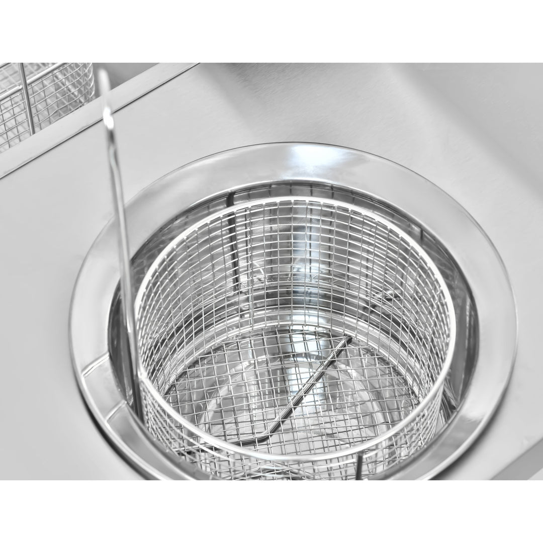 KRD Professional 1000mm Stainless Steel Breading Table with Upstand KR-1000 showing round basket feature for commercial kitchen use