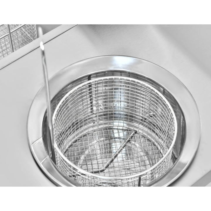 KRD Professional 1000mm Stainless Steel Breading Table with Upstand KR-1000 showing round basket feature for commercial kitchen use