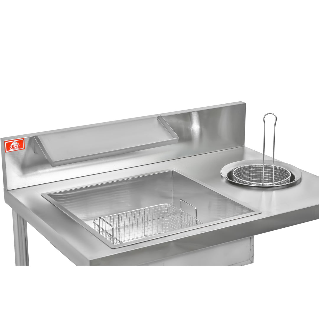 KRD Professional 1000mm Stainless Steel Breading Table with Upstand KR-1000 featuring removable baskets for easy cleaning.